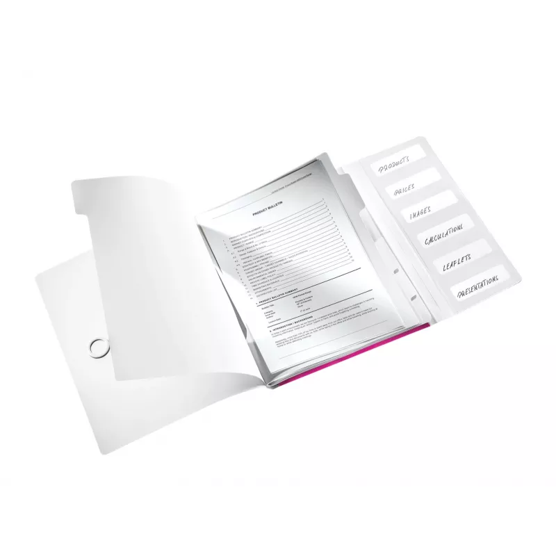 Leitz Divider Book WOW PP 6 skirtukų, A4, polipropilenas, metalinis, rožinis, 200 lapų, 260 mm, 17 mm
