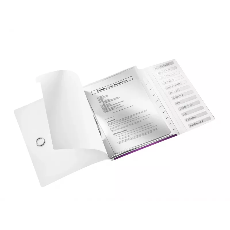 Leitz Divider Book WOW PP 12 skirtukų, A4, polipropilenas, metalinis violetinis, 200 lapų, 265 mm, 17 mm