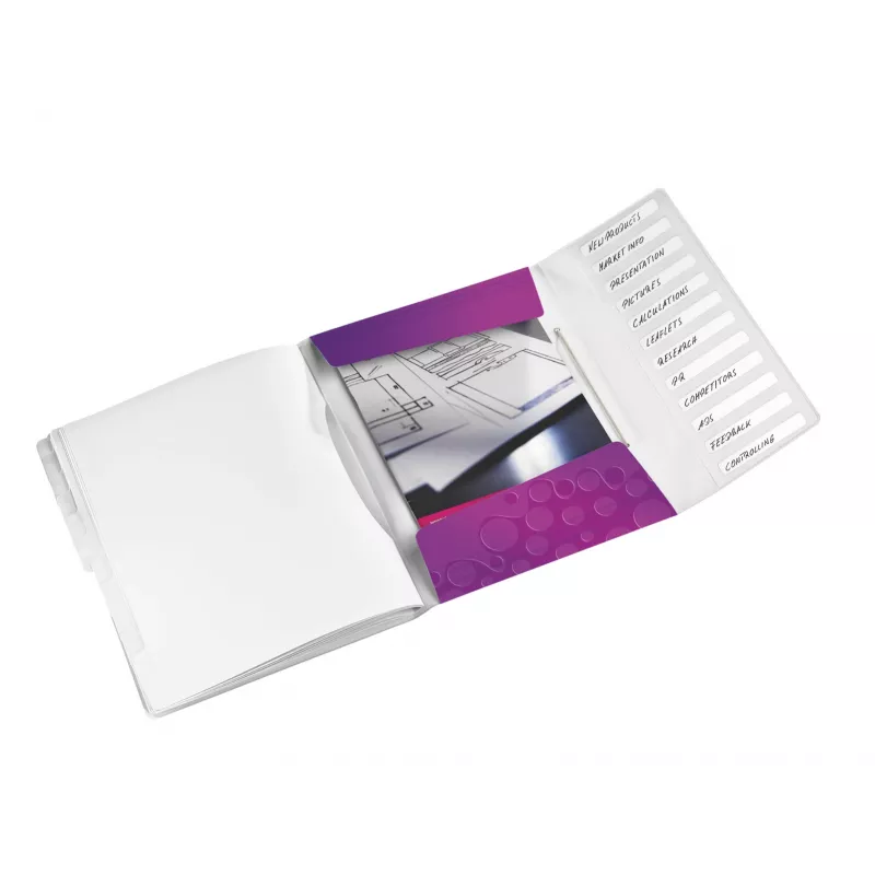 Leitz Divider Book WOW PP 12 skirtukų, A4, polipropilenas, metalinis violetinis, 200 lapų, 265 mm, 17 mm