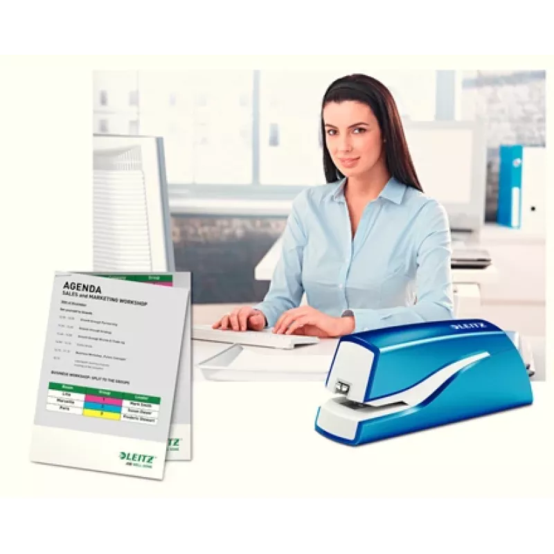 Leitz NeXXt WOW 5566 baterinis segiklis, 10 lapų, 1 cm, plastikinis, mėlynas/baltas, 50 mm