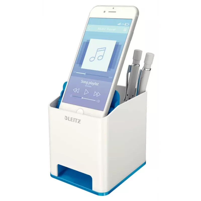 Leitz Sound Pen Holder WOW pieštukinė, mėlyna, balta, polistirolas, 90 mm, 101 mm, 100 mm, 140 g