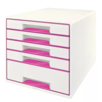 Leitz WOW Cube spintelė su 5 stalčiais, plastikas, rožinė/balta, 270x287 mm