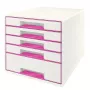 Leitz WOW Cube spintelė su 5 stalčiais, plastikas, rožinė/balta, 270x287 mm