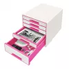 Leitz WOW Cube spintelė su 5 stalčiais, plastikas, rožinė/balta, 270x287 mm