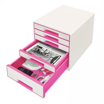 Leitz WOW Cube spintelė su 5 stalčiais, plastikas, rožinė/balta, 270x287 mm