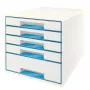 Leitz stalčiaus spintelė WOW Cube 5 stalčiai, plastikas, mėlyna, balta, 1 vnt., 287 mm, 270 mm