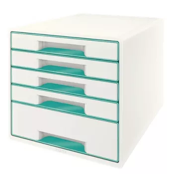Leitz WOW Cube spintelė su 5 stalčiais, turkio spalvos, balta, plastmasė, 287x270 mm