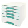 Leitz WOW Cube spintelė su 5 stalčiais, turkio spalvos, balta, plastmasė, 287x270 mm