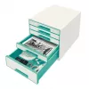 Leitz WOW Cube spintelė su 5 stalčiais, turkio spalvos, balta, plastmasė, 287x270 mm