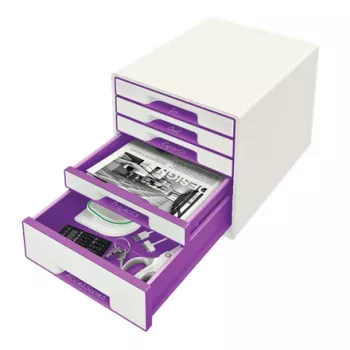 Leitz WOW Cube stalčius su 5 stalčiais, plastikas, violetinė/balta, 287 mm x 270 mm