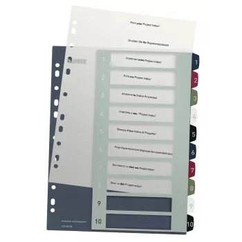 Leitz Index PC Printable 1-10 Style PP A4+ skiriamieji skirtukai, daugiaspalviai, 245 mm
