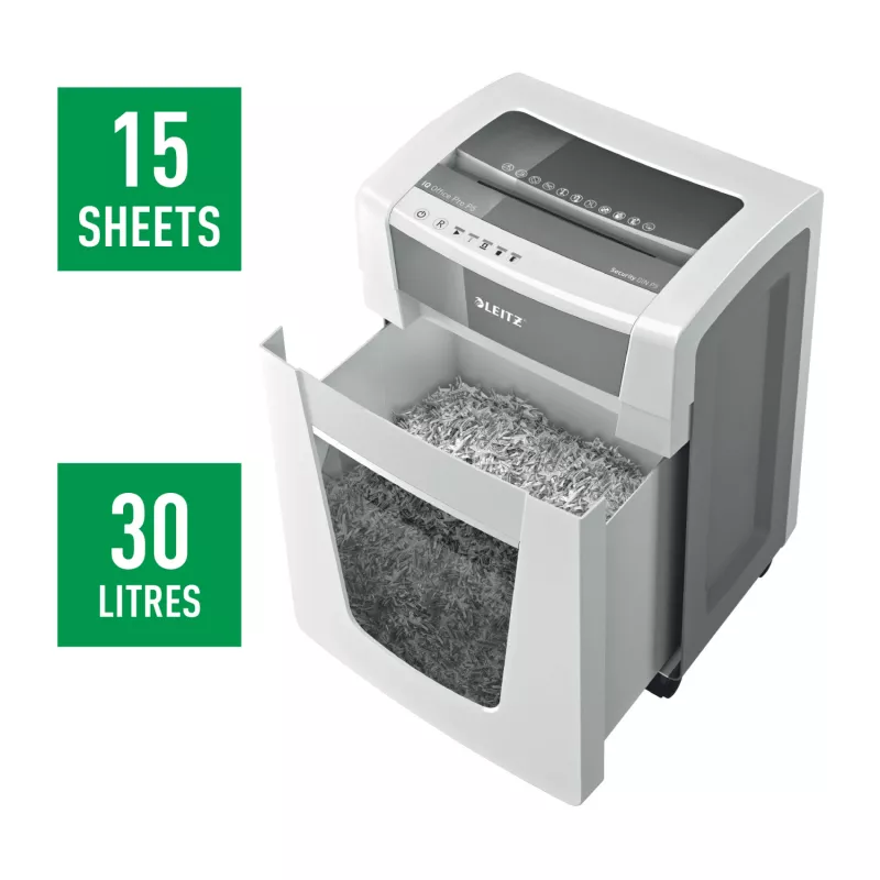 Smulkintuvas Leitz IQ Office Pro P5, mikro pjūvis, 23 cm, 2 x 15 mm, 30 L, 300 lapų, 55 dB