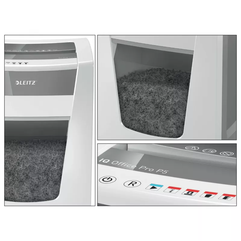 Smulkintuvas Leitz IQ Office Pro P5, mikro pjūvis, 23 cm, 2 x 15 mm, 30 L, 300 lapų, 55 dB