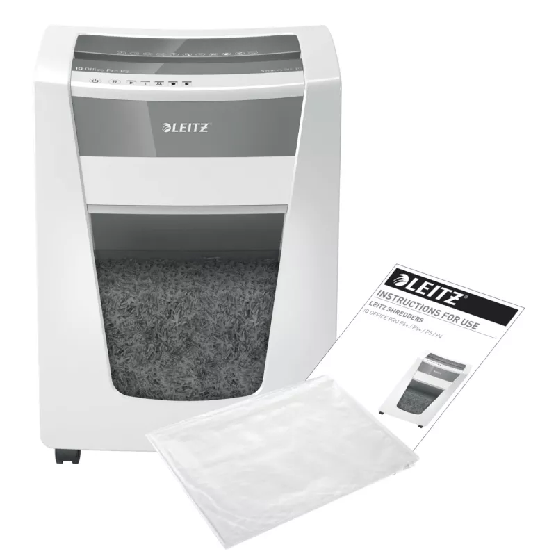 Smulkintuvas Leitz IQ Office Pro P5, mikro pjūvis, 23 cm, 2 x 15 mm, 30 L, 300 lapų, 55 dB