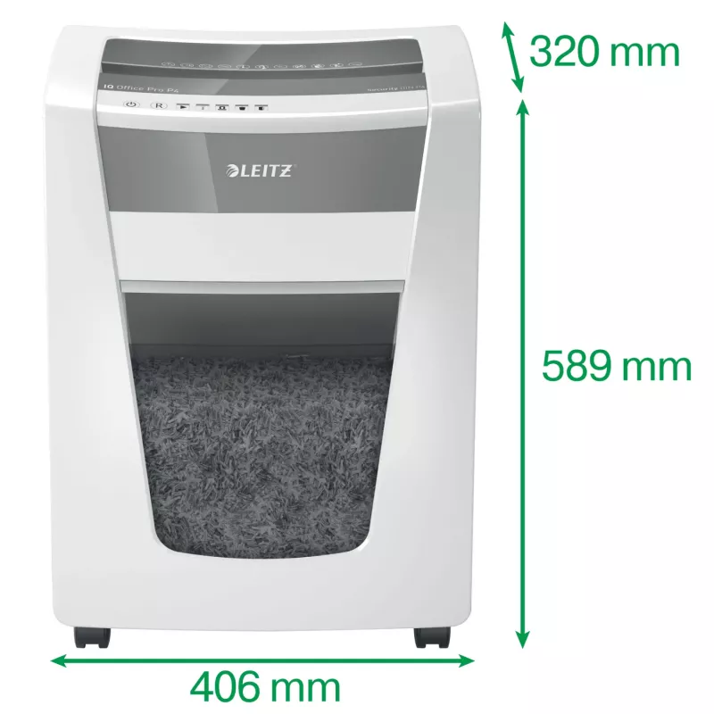 Leitz IQ Office Pro popieriaus smulkintuvas P4, kryžminis pjovimas, 23 cm, 4 x 40 mm, 30 l, 275 lapų, 55 dB