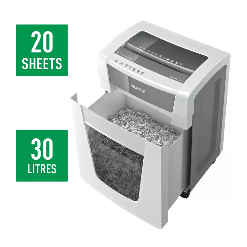 Leitz IQ Office Pro popieriaus smulkintuvas P4, kryžminis pjovimas, 23 cm, 4 x 40 mm, 30 l, 275 lapų, 55 dB