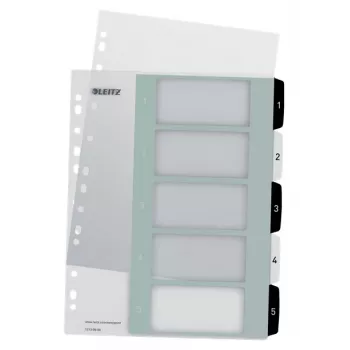 Leitz Indices Printable PP A4+ 1-5 WOW White/Black – skaitmeniniai skirtukai
