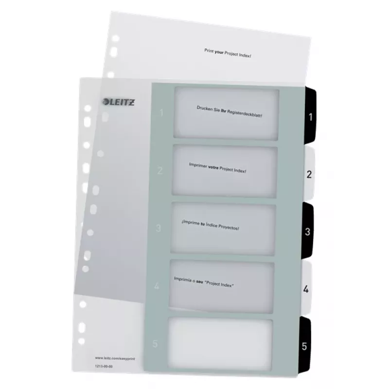 Leitz Indices Printable PP A4+ 1-5 WOW White/Black – skaitmeniniai skirtukai