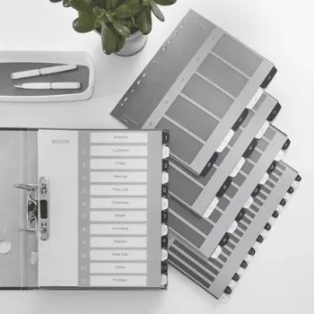 Leitz Indices spausdinami skirtukai PP A4+ 1-6 WOW balta/juoda, skaitiniai skirtukai, polipropilenas (PP), juoda, balta, A4 Maxi, 245 mm, 305 mm