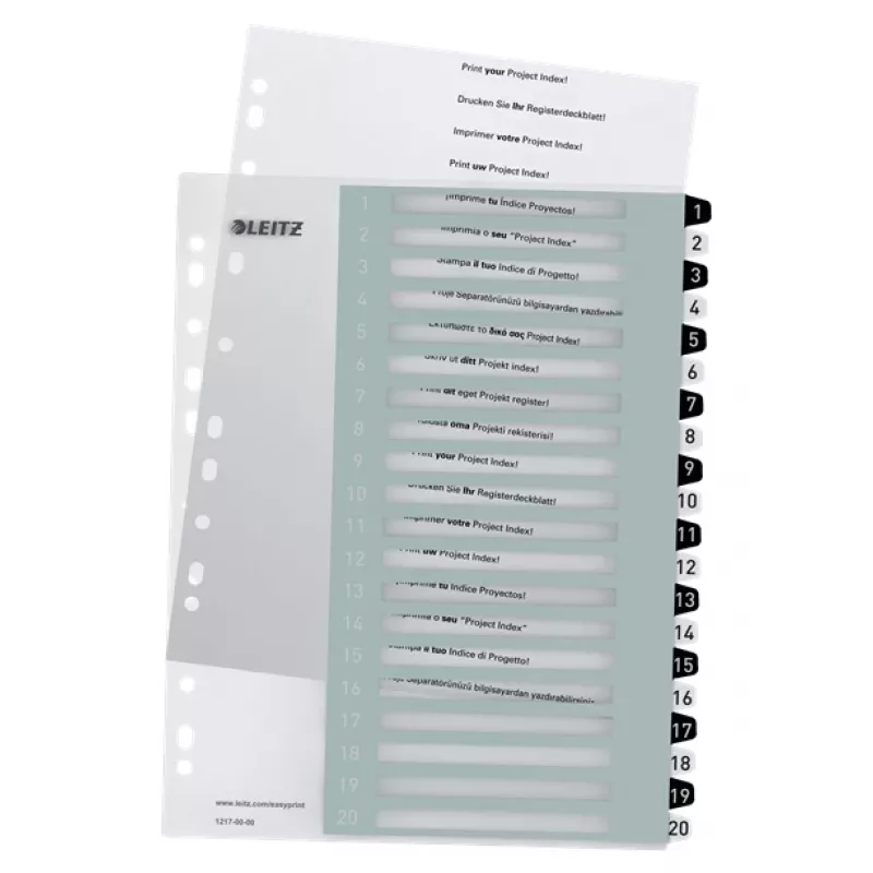 Leitz Indices Printable PP A4+ 1-20 WOW White/Black