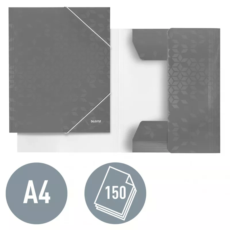 Leitz 3-Flap Folder WOW Card/POB A4, aplankas su atvartais, A4, polipropilenas (PP), juoda, 150 lapų, elastinė juosta