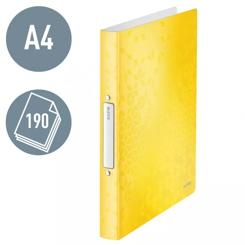 Leitz Ringbinder WOW PP A4 2RR/25mm, A4, apvalūs žiedai, polipropilenas (PP), geltona, 190 lapų, 80 g/m²