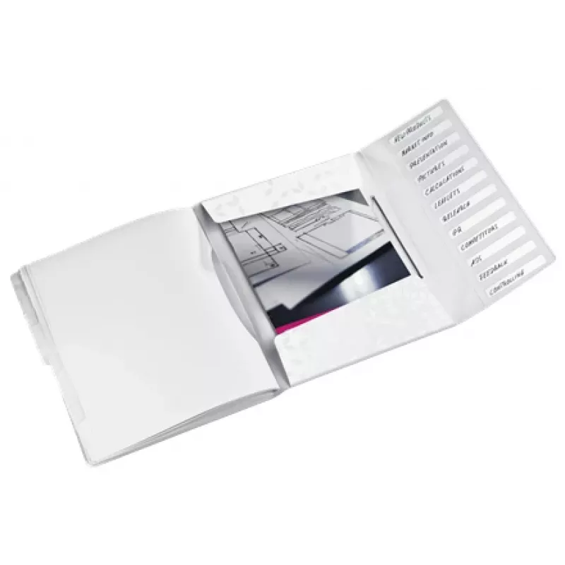 Leitz Divider Book WOW PP 12 skirtukų – segtuvas A4, polipropilenas, baltas, blizgus