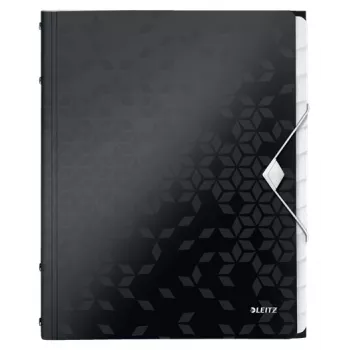 Leitz Divider Book WOW PP 12 skirtukų, A4 segtuvas, polipropilenas, juoda, blizgi, 200 lapų