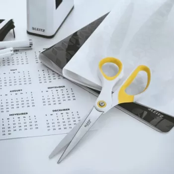 Leitz WOW Titanium biuro žirklės 205 mm, suaugusiems, tiesus pjūvis, baltos/geltonos spalvos