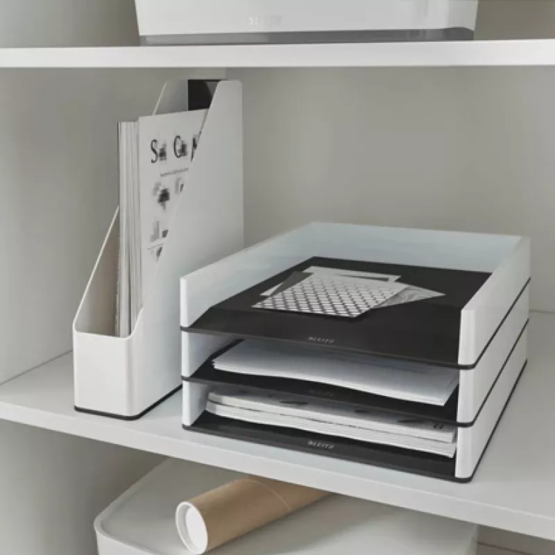 Leitz WOW dviejų spalvų žurnalų dėklas, baltas, plastikinis, A4, 73 mm, 318 mm, 272 mm