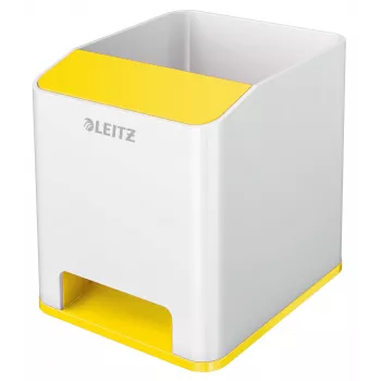 Rašiklių laikiklis Leitz Sound WOW, baltas/geltonas, polistirolas, 90x101x100 mm, 140 g