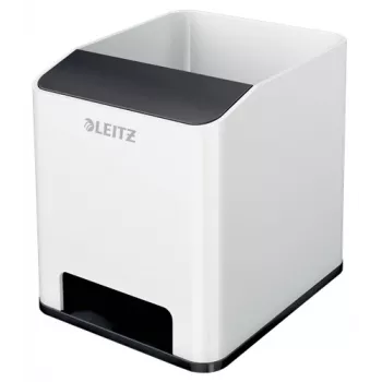Leitz Sound Pen Holder WOW rašiklių stovas, juoda/balta, polistirolas, 90x101x100 mm, 140 g