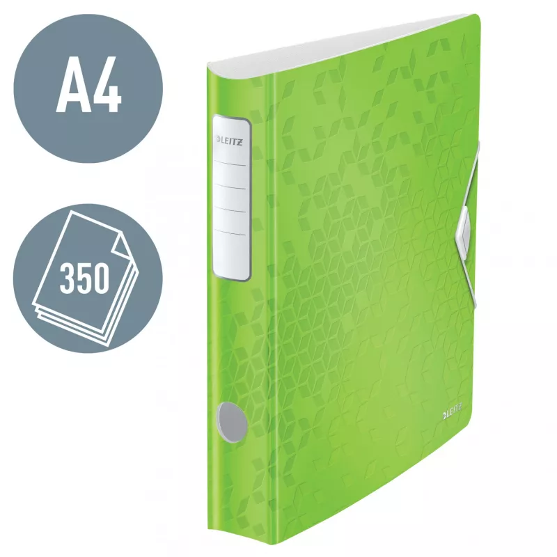 Leitz Lever Arch File Active PP WOW A4/65mm, A4, D-žiedas, laikymas, poliputplastis, žalia, 350 lapų
