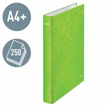 Leitz WOW aplankas su žiedais, laminuotas, A4+, 2D žiedai/25 mm, kartonas, žalia, 250 lapų, 80 g/m²