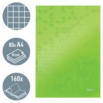 Leitz Notebook WOW A4 kvadratinis kietu viršeliu 90g/80 lapų, raštas, žalia