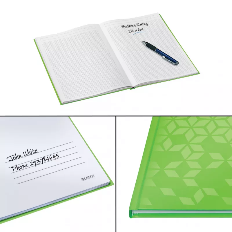 Leitz Notebook WOW A4 kvadratinis kietu viršeliu 90g/80 lapų, raštas, žalia