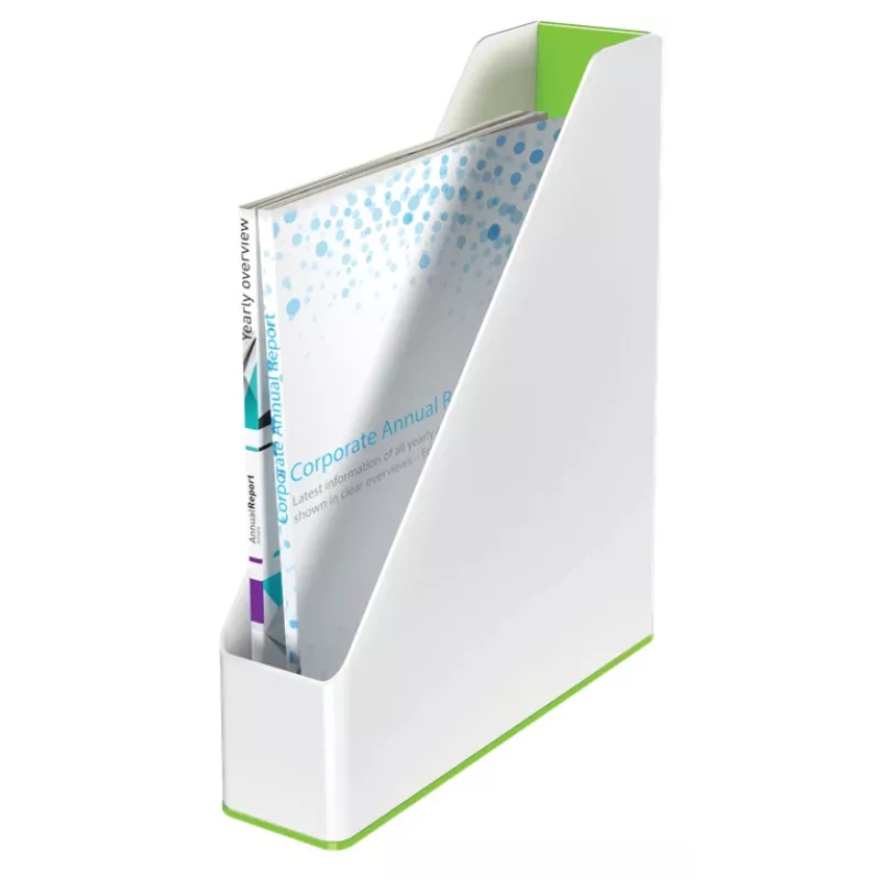 Leitz WOW dviejų spalvų žurnalų dėžutė, žalia, balta, plastikas, A4, 73 mm, 318 mm, 272 mm