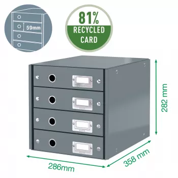 Leitz Click & Store WOW spintelė su stalčiais (4 stalčiai), Žalia, Kartonas, 286 mm, 356 mm, 282 mm