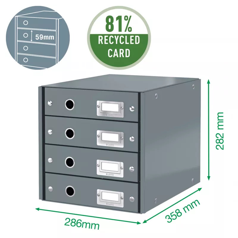 Leitz Click & Store WOW spintelė su stalčiais (4 stalčiai), Žalia, Kartonas, 286 mm, 356 mm, 282 mm