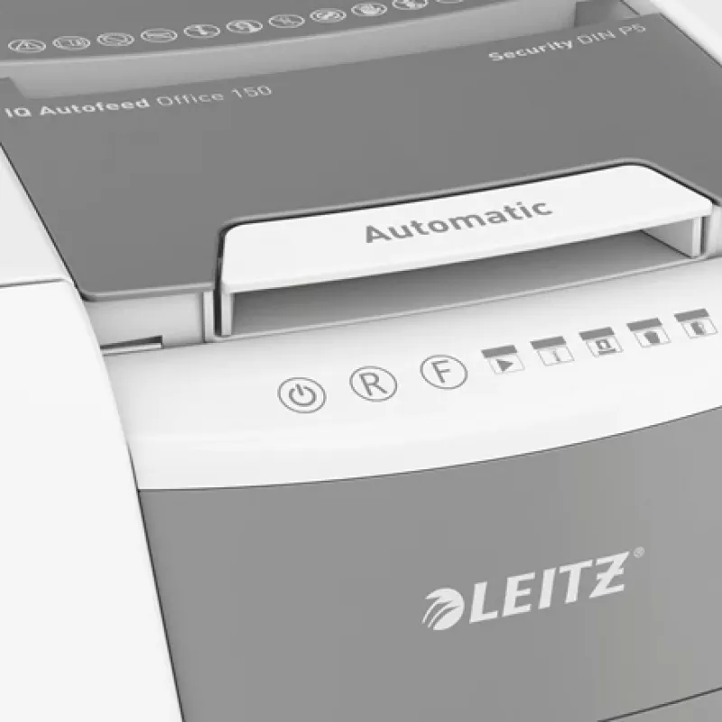Leitz IQ Autofeed Office 150 automatinis popieriaus smulkintuvas P5, mikro smulkinimas, 22 cm, 2 x 15 mm, 44 l, 500 lapų, 55 dB