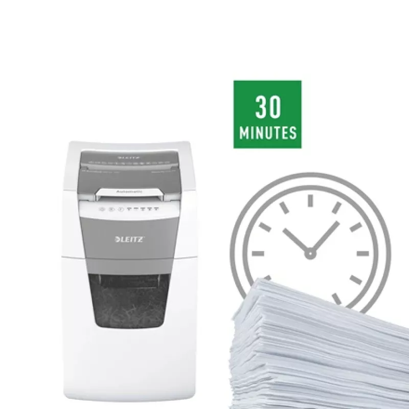 Leitz IQ Autofeed Office 150 automatinis popieriaus smulkintuvas P5, mikro smulkinimas, 22 cm, 2 x 15 mm, 44 l, 500 lapų, 55 dB