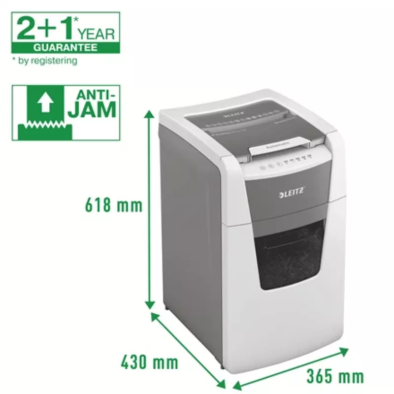 Leitz IQ Autofeed Office 150 automatinis popieriaus smulkintuvas P5, mikro smulkinimas, 22 cm, 2 x 15 mm, 44 l, 500 lapų, 55 dB
