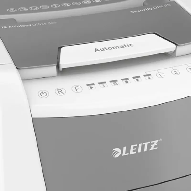 Leitz IQ Autofeed Office 300 automatinis popieriaus smulkintuvas P5, mikro pjūvis, 22 cm, 2 x 15 mm, 60 L, 700 lapų, 55 dB