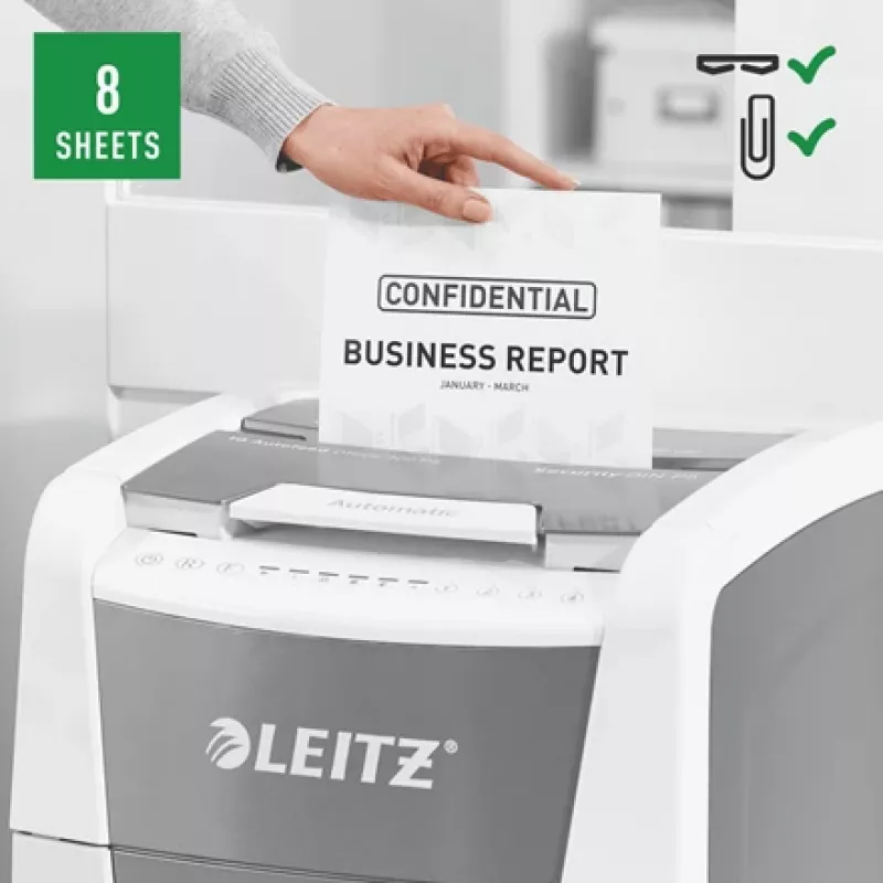 Leitz IQ Autofeed Office 300 automatinis popieriaus smulkintuvas P5, mikro pjūvis, 22 cm, 2 x 15 mm, 60 L, 700 lapų, 55 dB