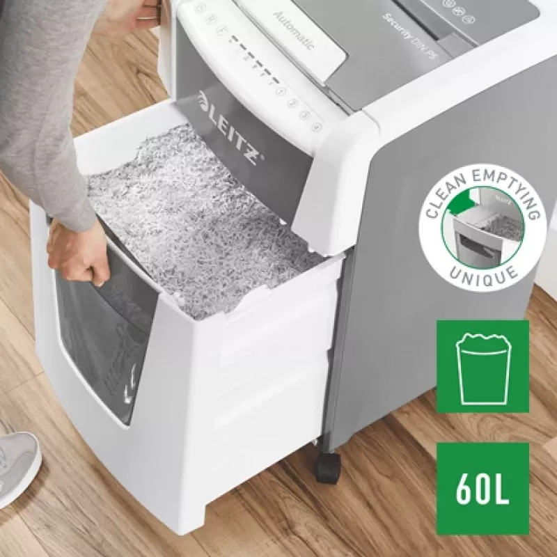 Leitz IQ Autofeed Office 300 automatinis popieriaus smulkintuvas P5, mikro pjūvis, 22 cm, 2 x 15 mm, 60 L, 700 lapų, 55 dB