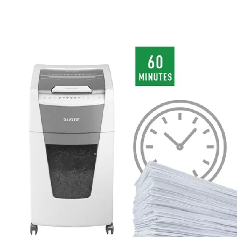 Leitz IQ Autofeed Office 300 automatinis popieriaus smulkintuvas P5, mikro pjūvis, 22 cm, 2 x 15 mm, 60 L, 700 lapų, 55 dB