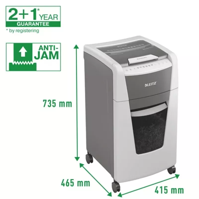 Leitz IQ Autofeed Office 300 automatinis popieriaus smulkintuvas P5, mikro pjūvis, 22 cm, 2 x 15 mm, 60 L, 700 lapų, 55 dB