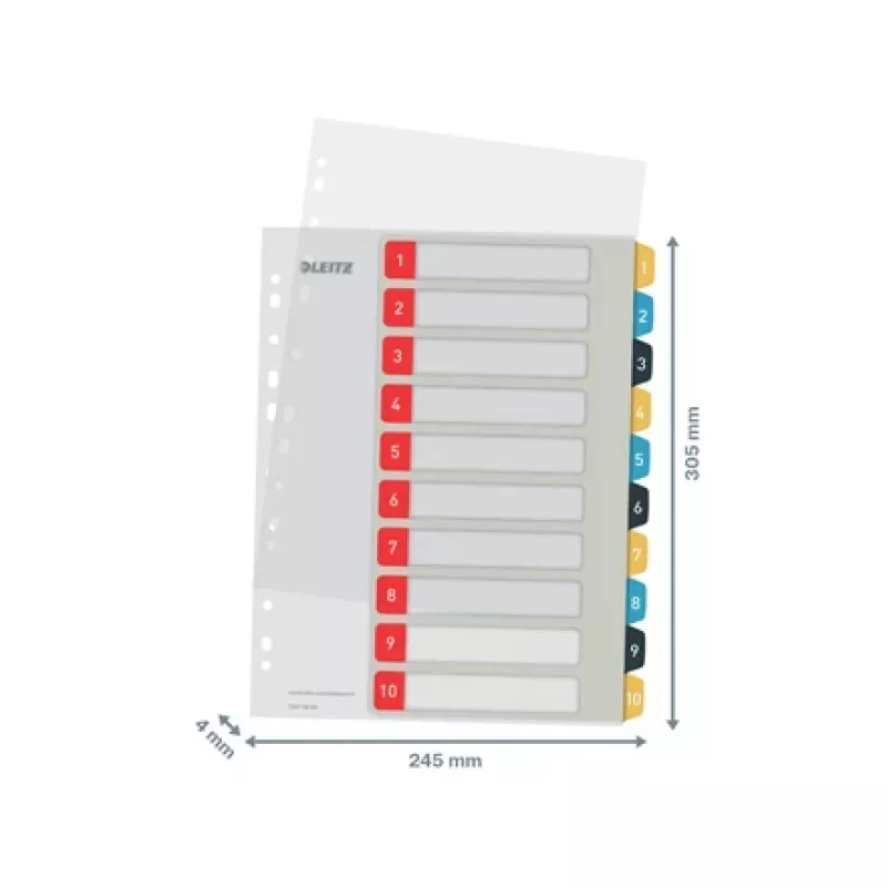 Leitz Cosy 1-10 spausdinami skirtukai, PP, skaitmeniniai, A4 Maxi, 245x305 mm