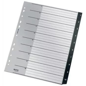 Leitz Recycle Index, perdirbtas, PP, itin platus, skaitmeninis skirtukų indeksas, polipropilenas, juoda, balta, portretinė, A4 Maxi, 160 g/m²