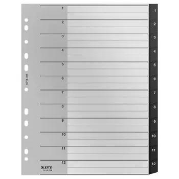 Leitz Recycle Index, perdirbtas, PP, ypač platus, skaitmeninis skirtukų indeksas, juoda/balta, portretinė, A4 Maxi, 160 g/m²